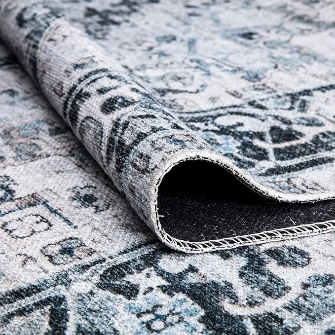 Bloom Rugs Caria Washable Non-Slip 10 ft Runner - Denim Blue Traditional Runner for Entryway, Hallway, Bathroom, and Kitchen - Exact Size: 2'6" x 10'
