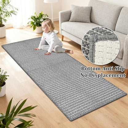 Grey Runners for Kitchen 24"x60" Non Slip Braided Long Bathroom Runner,Washable Boho Kitchen Mats for Floor,Luxury Hallway Runner Rug,Floor Carpet for Indoor,Backdoor Living Room