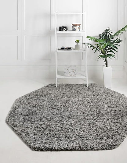 Unique Loom Solid Shag Collection Area Rug (4' Octagon, Cloud Gray)