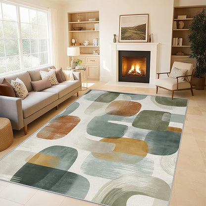 Mid Century Modern Rugs for Home Decor, 5x7 ft, Abstract Geometry Area Rugs for Living Room, Soft Non Slip Washable Boho Geo Geometric Carpet Bedroom Decorations Dt-Ghf-19