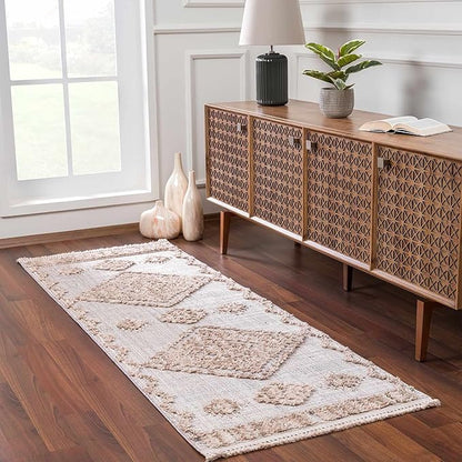 Hauteloom Ampusungan Living Room, Bedroom Area Rug - Farmhouse - Charcoal,Cream,Peach - 8'10" x 12'