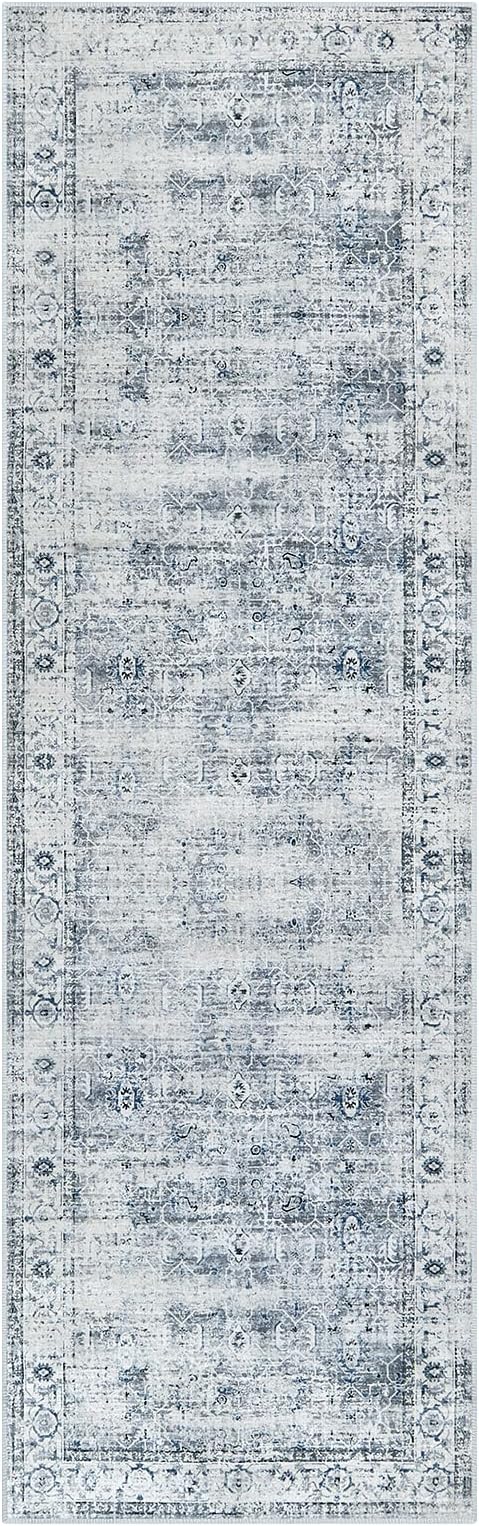 Morebes Vintage Kitchen Rugs Non Slip Washable Rug Runner,Non Skid Bath Mat Runner,Distressed Long Bathroom Rug Indoor Floor Carpet for Room Hallway Entryway Laundry Foyer, Blue-Gray