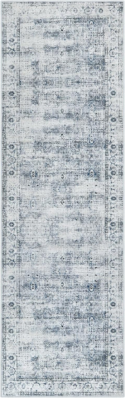 Morebes Vintage Kitchen Rugs Non Slip Washable Rug Runner,Non Skid Bath Mat Runner,Distressed Long Bathroom Rug Indoor Floor Carpet for Room Hallway Entryway Laundry Foyer, Blue-Gray