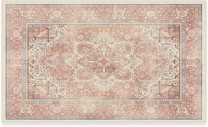 RUGGABLE Washable Area Rug – Kamran Rose Pink 3x5, Stain-Resistant, Non-Slip – Small Machine Washable Rugs for Living Room, Bedroom, Hallway, Entryway & Office–with Standard Pad