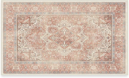 RUGGABLE Washable Area Rug – Kamran Rose Pink 3x5, Stain-Resistant, Non-Slip – Small Machine Washable Rugs for Living Room, Bedroom, Hallway, Entryway & Office–with Standard Pad