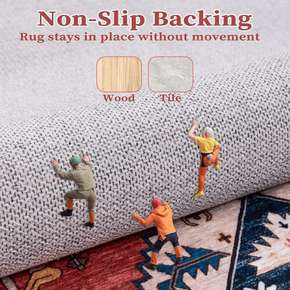 SERISSA Boho Rugs for Entryway, 2x3 Rust Entryway Rug Non-Slip Washable Small Area Rug, Ultra Soft Oriental Vintage Low-Pile Indoor Door Mat Floor Carpet for Entrance Bedroom Kitchen Bathroom