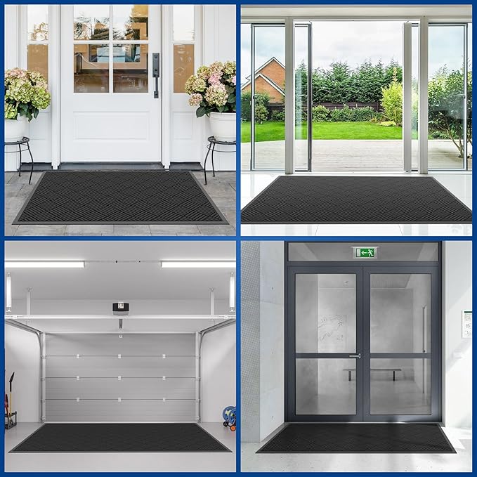 Durable Indoor Outdoor Door Mat, 2' x 6' Heavy Duty Front Door Mat for Entryway, Non-Slip Backing, Stain and Fade Resistant, Absorbent Commercial Floor Mat for High Traffic Area, Black