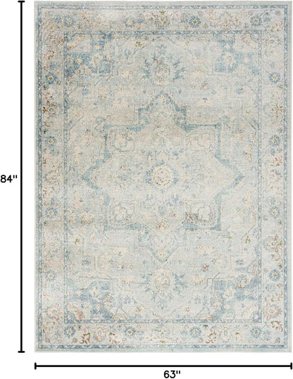 Nourison Home Astra Machine Washable Light Blue 5'3" x 7' Area Rug - Easy Clean, Non Shedding, Bed Room, Living Room, Dining Room, Kitchen (5' x 7')