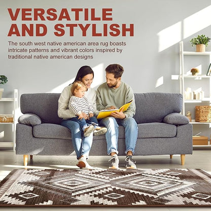 YHSF South West Native American Rug Ritz – Native Tribal American Indian Inspired Rug - Living Room, Bedroom, Hallway, Entryway & High-Traffic Area Rugs - Washable - Soft - Espresso, 8 Feet x 10 Feet