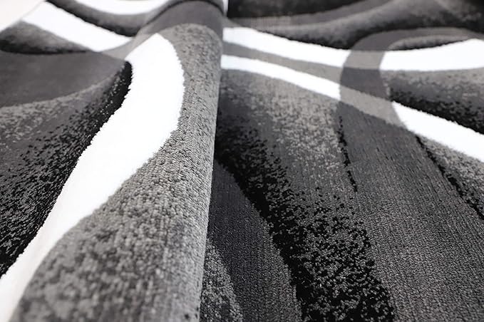 GLORY RUGS Modern Area Rug 5x7 Gray White Swirls Carpet Bedroom Living Room Contemporary Dining Accent Sevilla Collection 4816