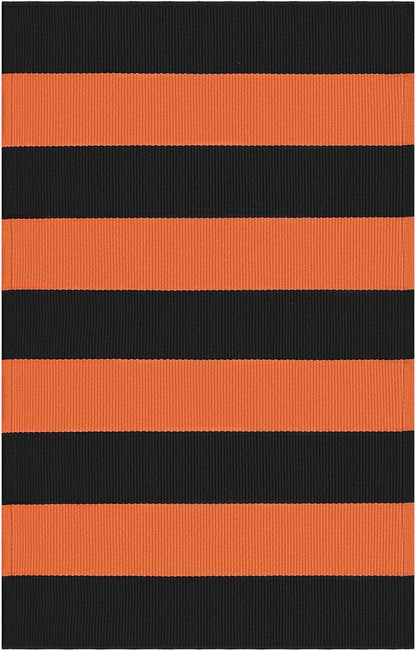 KOZYFLY Orange and Black Striped Rug Doormat 2x3 Ft Halloween Fall Cotton Woven Washable Indoor Outdoor Rugs for Layered Door Mats Porch/Kitchen/Farmhouse