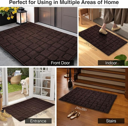 Front Door Mat Outside Entrance, Outdoor Indoor Door Mats for Entryway, Entrance, Entry, Patio, Waterproof Non Slip Doormat, Low-Profile, 24" × 35“, Coffee