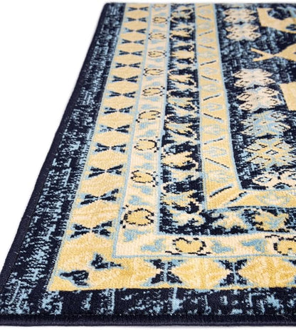 Unique Loom Taftan Collection Border Geometric Tribal Inspired Design Area Rug (6' 0 x 9' 0 Rectangular, Navy Blue/ Gold)
