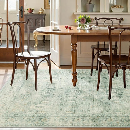 Lahome Vintage 5x7 Washable Green Rugs for Living Room Bedroom, Soft Dining Room Rugs for Under Table, Non Slip Indoor Throw Carpet for Entryway Kitchen Office (5x7ft,Light Green)
