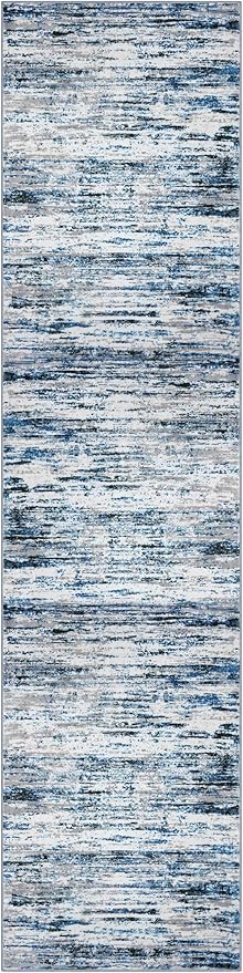 Modern Abstract Hallway Runner Rug, Grey Blue White Washable Kitchen Runner Non-Slip Soft 2x8 Runner Rug Thin Print Faux Wool Carpet for Entryway Bedroom Laundry Room Indoor Home Decor