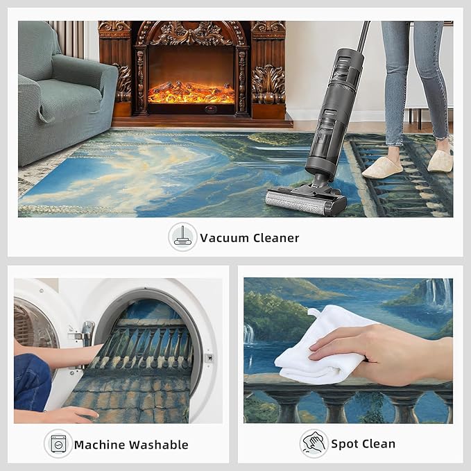Peacock Rug Large - 6x9 Rug, Peacock Decor Washable Rugs for Living Room, Nature Waterfall Carpet, Natural Landscapes Non-Slip Area Rugs for Bedroom, Aesthetics Carpet - Peafowl Home Decor & Gifts