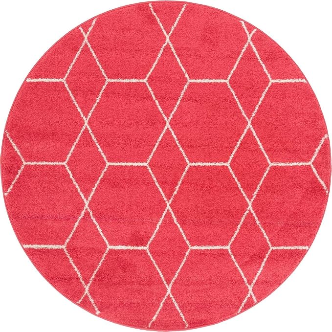 Unique Loom Trellis Frieze Collection Area Rug - Geometric (4' 1" Round, Pink/ Ivory)