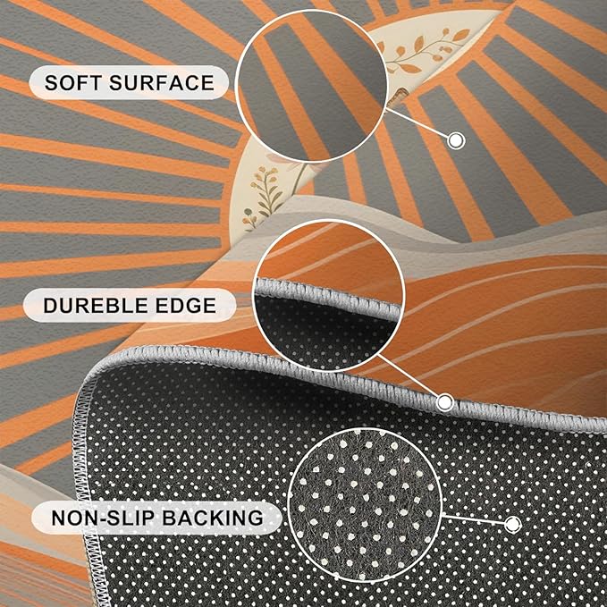 Boho Sun Area Rugs 3x5ft, Minimalist Line Boys Rugs for Bedroom, Geometric Solar Kids Room Rug Soft Fuzzy Washable for Living Room Game Room Coffee Table
