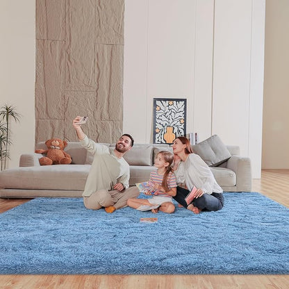 Blue 8x10 Area Rugs for Living Room Bedroom, Fluffy Large Rug Soft Shag Non-Slip Carpet for Kids Boys and Girls Room Dorm Home Decor (8ft x 10ft)