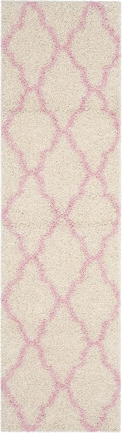 SAFAVIEH Dallas Shag Collection Runner Rug - 2'3" x 14', Ivory & Light Pink, Trellis Design, Non-Shedding & Easy Care, 1.5-inch Thick Ideal for High Traffic Areas in Living Room, Bedroom (SGD257P)