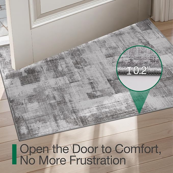 LUMI Ultra Thin Door Mat, 24x36 Non Slip Indoor Doormat Entrance Washable Rugs Entryway Oriental Vintage Soft Carpet for Kitchen Bedroom Front Door, Grey