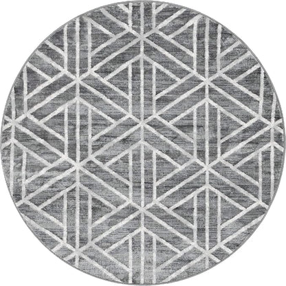 Rugs.com Lattice Trellis Collection Rug – 5 Ft Round Gray Low-Pile Rug Perfect for Kitchens, Dining Rooms