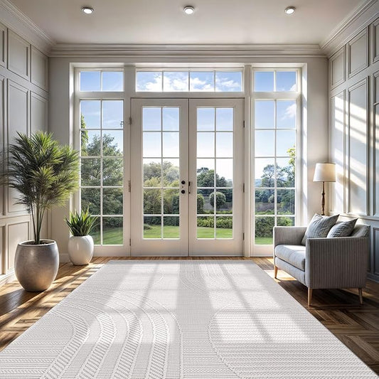 CAMILSON Micro Loop Rug 10x14 Modern Luxury Geometric Arch Large Area Rugs Soft High and Low Pile Stain Resistant Easy-Cleaning Non-Shedding for Living Room Indoor Carpet (10 x 14 / White)