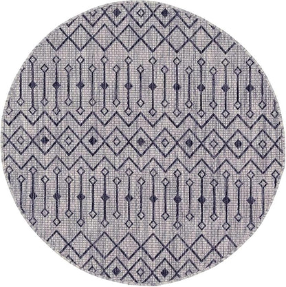 Unique Loom Outdoor Trellis Collection Area Rug - Tribal Trellis (5' 3" Round, Gray/ Black)