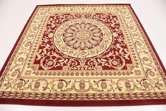 Unique Loom Versailles Collection Traditional Classic Medallion Floral Motif Area Rug (6' 0 x 6' 0 Square, Burgundy/ Ivory)