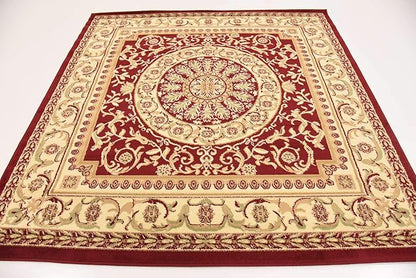 Unique Loom Versailles Collection Traditional Classic Medallion Floral Motif Area Rug (6' 0 x 6' 0 Square, Burgundy/ Ivory)