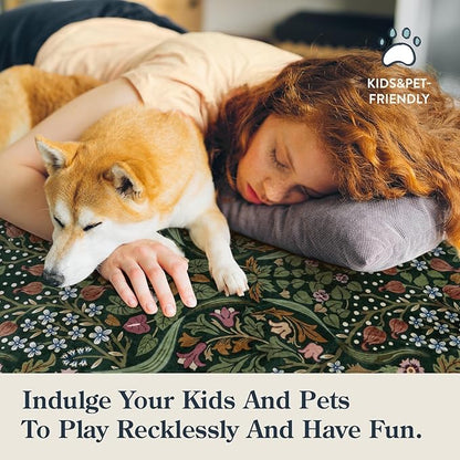Lahome Floral 3x5 Rugs for Entryway, Botanical Green Machine Washable Boho Throw Rugs for Entrance, Non-Slip Maximalism Stain-Resistant Soft Carpet for Bedroom, Kids Room, Dorm