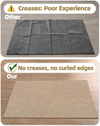 Color&Geometry 17"x30" Small Ultra Thin Indoor Door Mat Non Slip Rubber Backed Dirt Trapper(Rolled-up NO Creases), Rugs for Entryway, Front Door Mat Indoor Washable Low-Profile Entry Mat, Khaki