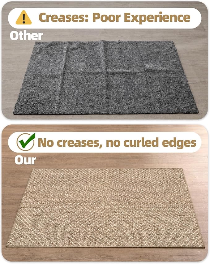 Color&Geometry Ultra Thin Indoor Door Mat Non Slip Rubber Backed Dirt Trapper 36"x56"(Rolled-up NO Creases), Rugs for Entryway, Front Door Mat Indoor Washable Low-Profile Entry Mat, Khaki