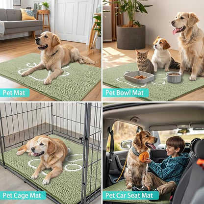 Smiry Dog Door Mat for Muddy Paws, Absorbent Dirt Trapper Non Slip Quick Dry Washable Chenille Mat for Mud Dogs, Entry Rug for Indoor and Outdoor (59x24 Inches, Sage Green and White)