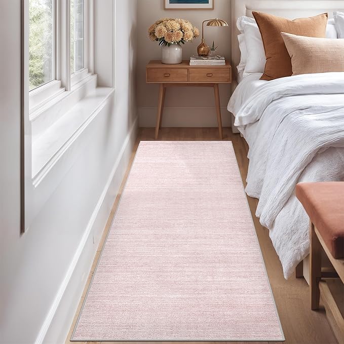Art&Tuft Non-Slip Runner Rug - 2x6 Runner Rug Washable Low-Pile Rugs Runners, Soft Distressed Carpet Runner for Bedroom Bathroom Kitchen Laundry Living Room, Lightpink