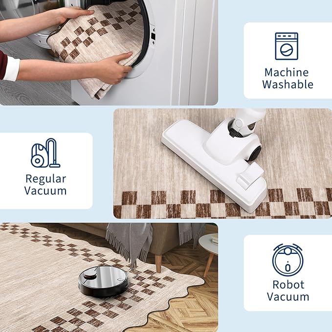 GarveeHome Scalloped Round Rug 4ft Modern Solid Color Circle Rugs Non Slip Low Pile Living Room Throw Carpat Washable Bedroom Scalloped Round Area Rug Stain Resistant Bordered Rug for Kitchen, Beige