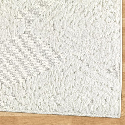 Antep Rugs Palafito 2x10 Geometric Shag Diamond High-Low Pile Textured Indoor Runner Rug (White, 2' x 10')