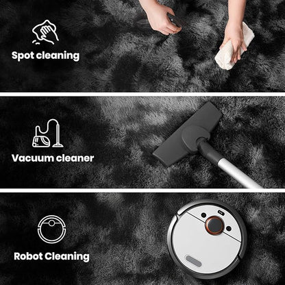 Zentavio Black and Grey Area Rugs for Living Room Large Men Room Carpet 6x9 Bedroom Fluffy Furry Shag Aesthetic Plush High Pile Floor Rug for Kids Room Dorm Home Decor Gray