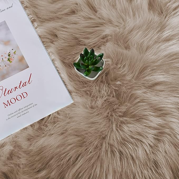 Latepis Small Area 2x4 Rug Brown Beige Faux Fur Rug Fluffy Sheepskin Shaggy Rugs for Bedroom Washable Shag Rugs for Living Room Dorm Cushion Home Décor