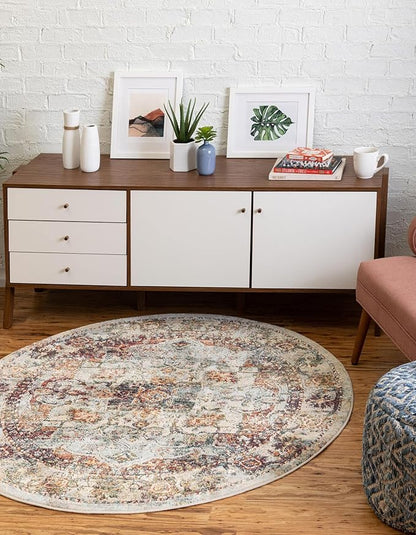 Unique Loom Isabella Collection Area Rug - Adjani (6' 1" Round, Ivory/ Beige)