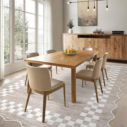 GarveeHome 8x10 Area Rug for Living Room Scalloped Washable Large Bedroom Rug Non Slip Stain Resistant Modern Border Dining Room Throw Carpet Scalloped Boho Rug for Home Decor Office Nursery, Fog
