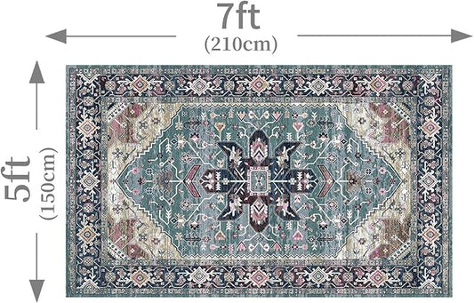 Enkor Area Soft Rugs 5x7 Washable Non Slip Boho Floor Rugs for Living Room Bedroom, Vintage Style Farmhouse Mat for Kitchen Entryway Purple & Green
