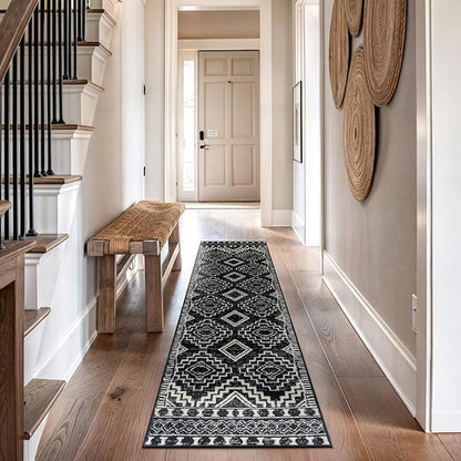 Rugshop Southwestern Black and White Tribal Area Rug – Geometric Diamond Pattern Carpet for Living Room, Bedroom, or Entryway – Boho Rustic Soft Floor Decor 2' 3" x 8' Runner Black