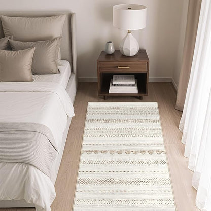 2X4 Rug Washable Area Rug: Small Soft Boho Farmhouse Neutral Moroccan Non Slip Indoor Low Pile Accent Floor Throw Carpet for Bedroom Bathroom Entryway Kitchen Hallway Closet Home Door - Brown
