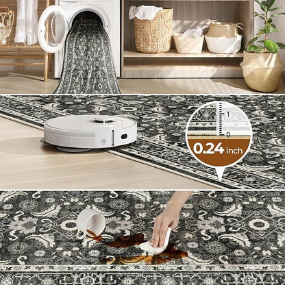 WITSHOCK Living Room Area Rugs 8x10: Soft Non-Slip Backing Washable Rugs Vintage Large Carpet for Bedroom Office Dining Room Kitchen Stain Resistant Home Decor Rug