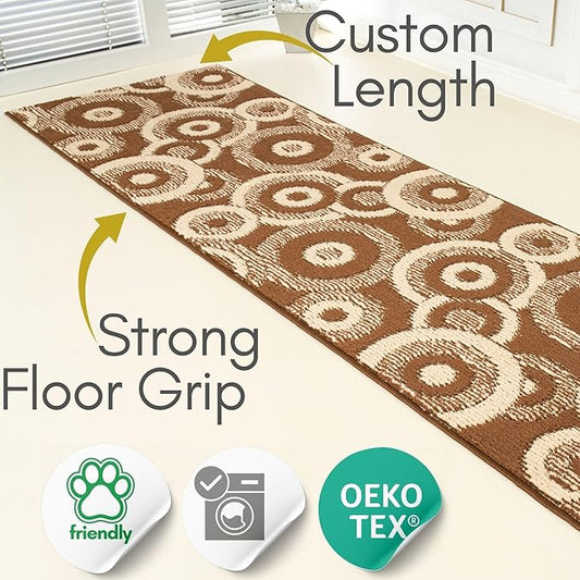 Custom Size Brown Hallway Runner Rug | Cut to Length 2'3" x 10' (Runner) | Non-Slip & Machine Washable | REMNAZ