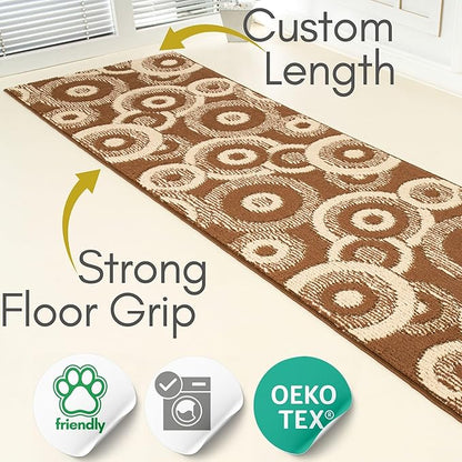 Custom Size Brown Hallway Runner Rug | Cut to Length 2'3" x 8' (Runner) | Non-Slip & Machine Washable | REMNAZ