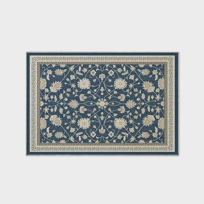 EVERGRACE Area Rugs for Living Room 4x6, Boho Floral Faux Wool Indoor Outdoor Rugs, Washable Rugs for Bedroom Entryway Dining Room Hallyway, Low Pile Floor Mat Carpet for Home Decor, Navy Blue