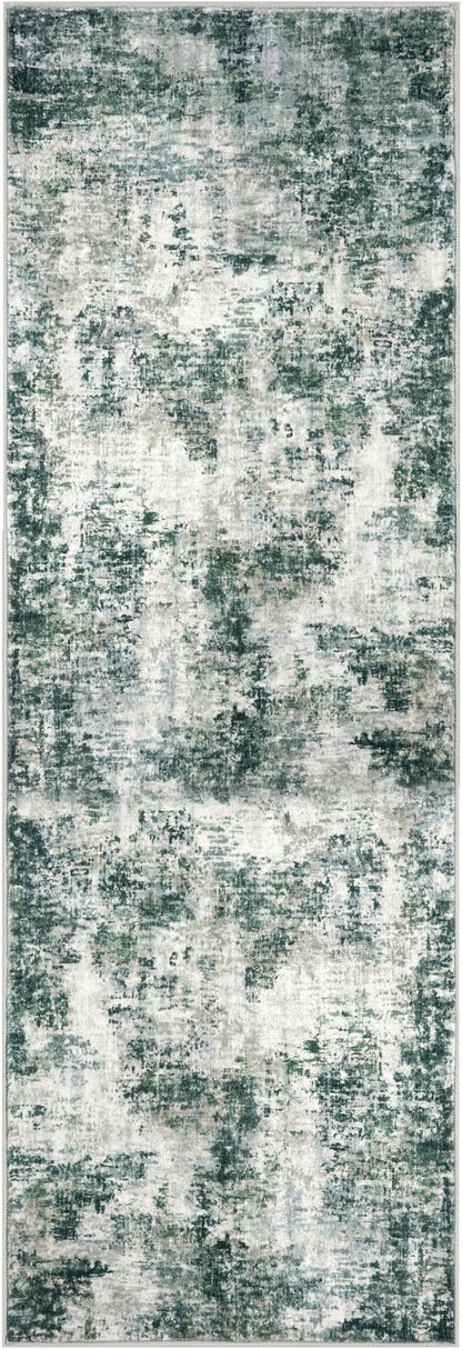 Modern Abstract Runner Rug 2x5, Grey Green Washable Entryway Kitchen Runner Non-Slip Soft Hallway Rug Runner Thin Print Faux Wool Carpet for Bedroom Laundry Room Indoor