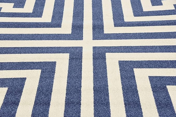 Unique Loom Athens Collection Classic Geometric Modern Border Design Area Rug (7' 0 x 10' 0 Rectangular, Navy Blue/ Beige)